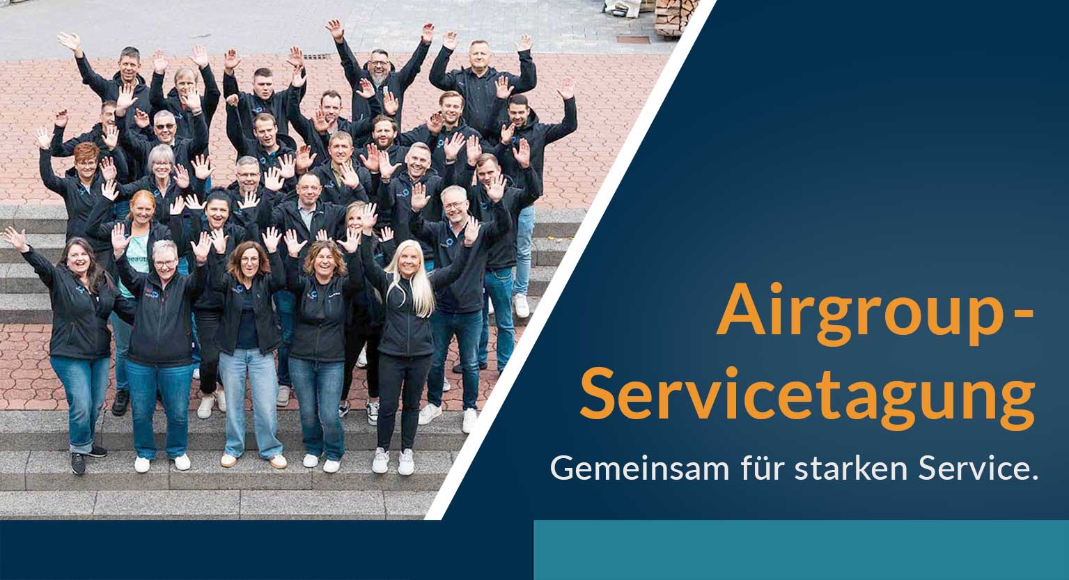 Gruppenfoto der Teilnehmer der AirGroup-Servicetagung 2026 in Fulda mit der Überschrift „AirGroup-Servicetagung – Gemeinsam für starken Service“.